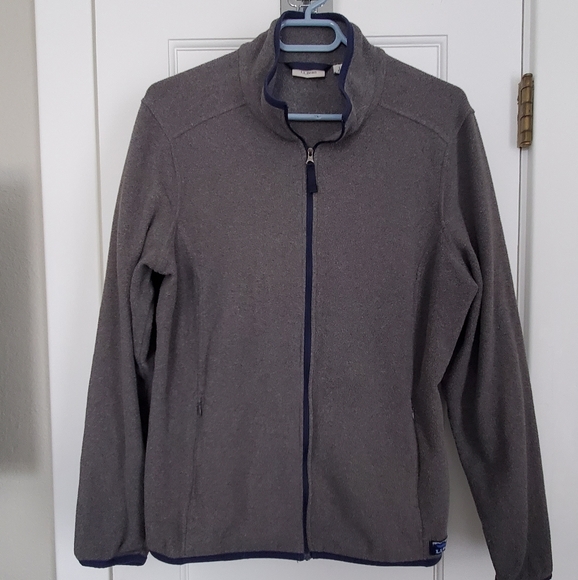 LL BEAN gray zip-up sweater Large full-zip high collar neck - Picture 1 of 4